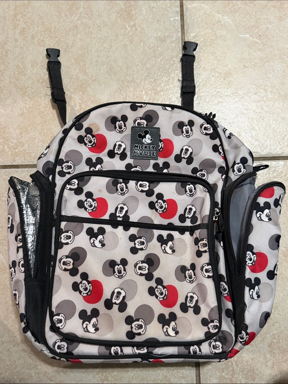 Disney Kids Backpack - Gray/Red Pattern